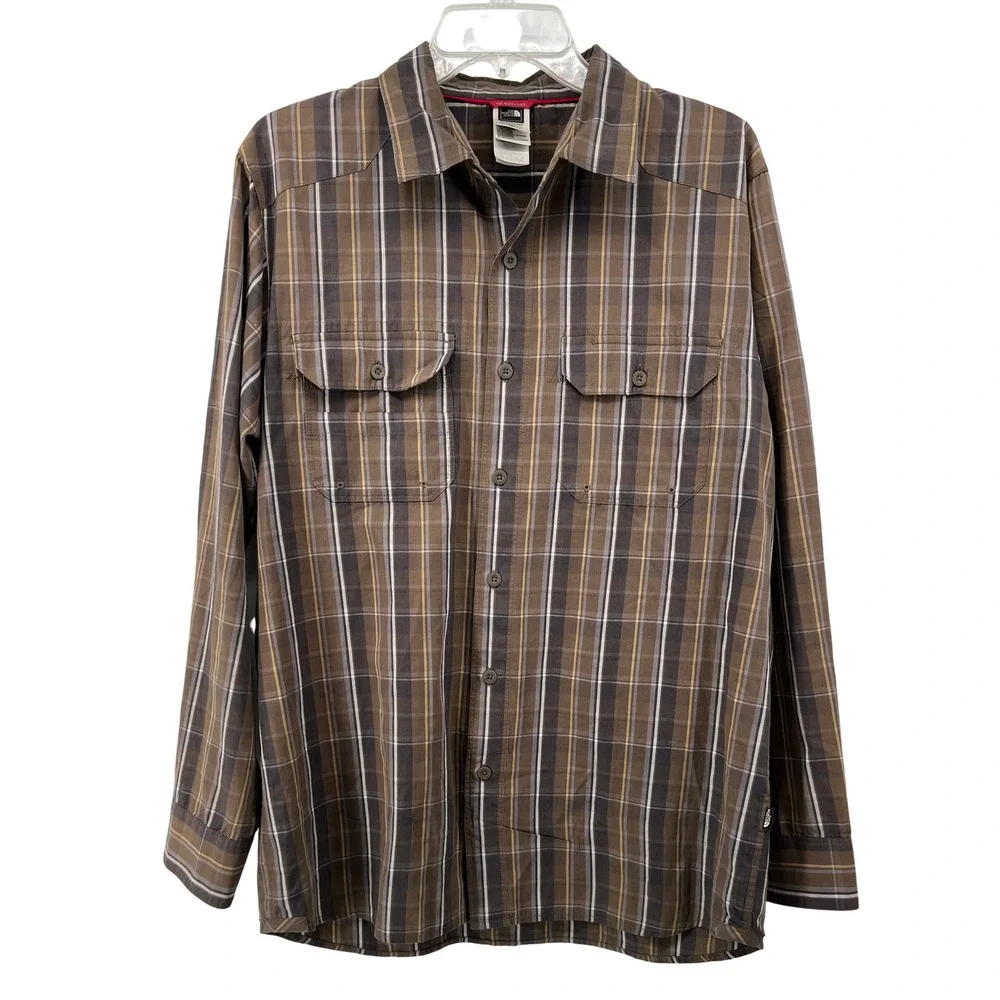 The‎ North Face Mens Plaid Long Sleeve Button Down Shirt Brown Tan Grey Medium